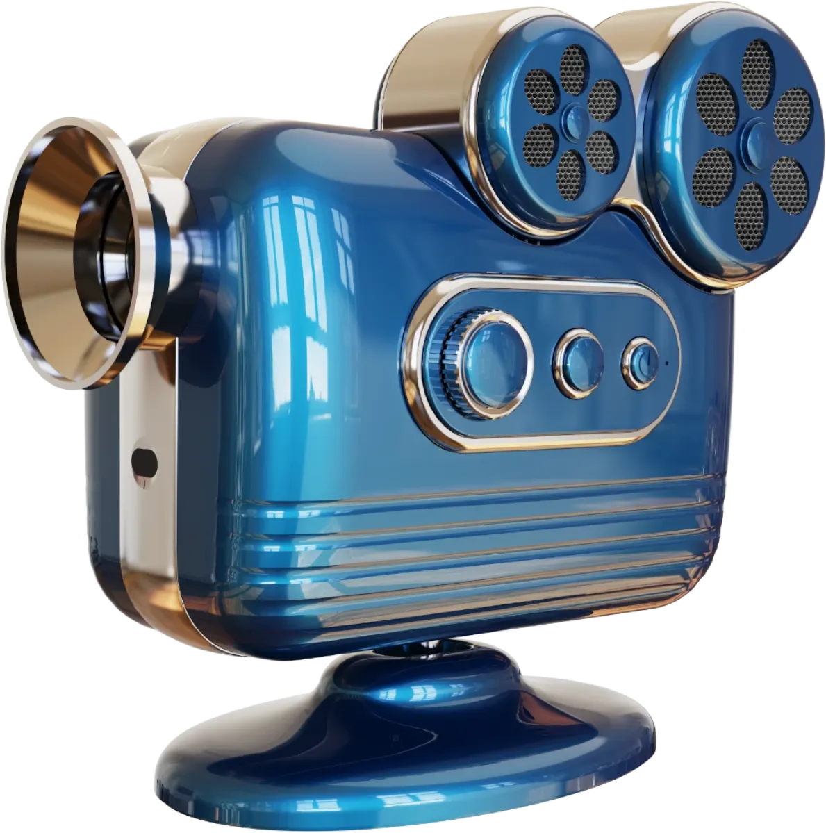 Blue BESUS C300 retro projector on a dark background