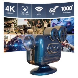 BESUS C300 projector shown with its entertainment features